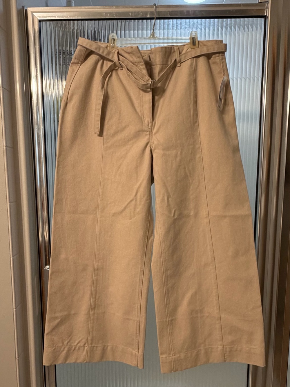 Wide Leg Tan Cotton Pant with Belt